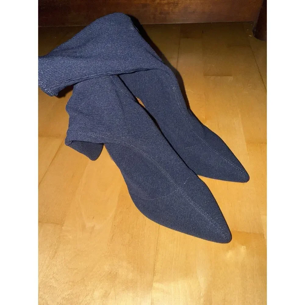 NEW Jaggar Navy Blue Knit Sock Bootie Heels 38
